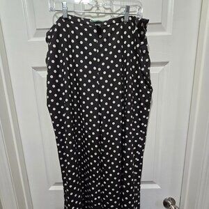 NWOT Lauren Ralph Lauren Pants Womens 16 Polka Dot Navy Wide Leg Side Zip Lined